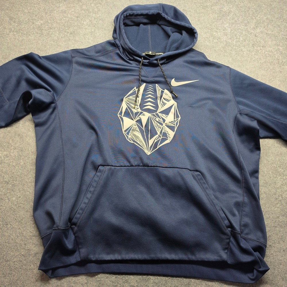 Nike Mens Therma-FIT Navy Blue Geometric Football Graphic Hoodie Sweatshirt